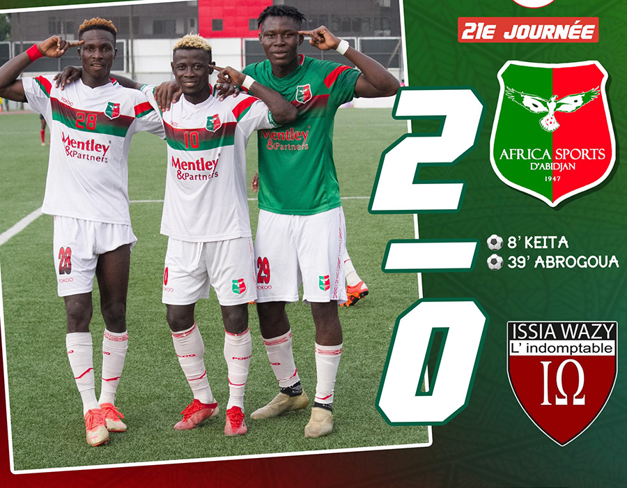 21è journée de Ligue 2 Ivoirienne : L’Africa Sport d’Abidjan consolide sa position de leader.